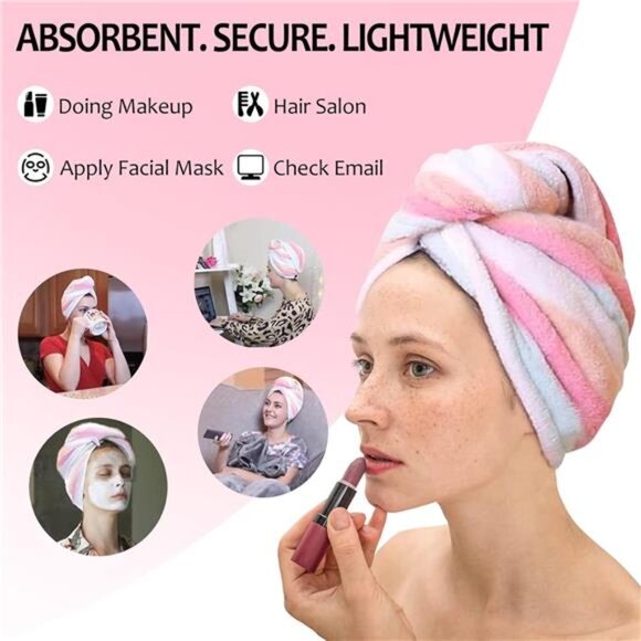 Microfiber Hair Towel 2Pack, Hair Towel Wrap for Women/Kids - Picture 4 of 7